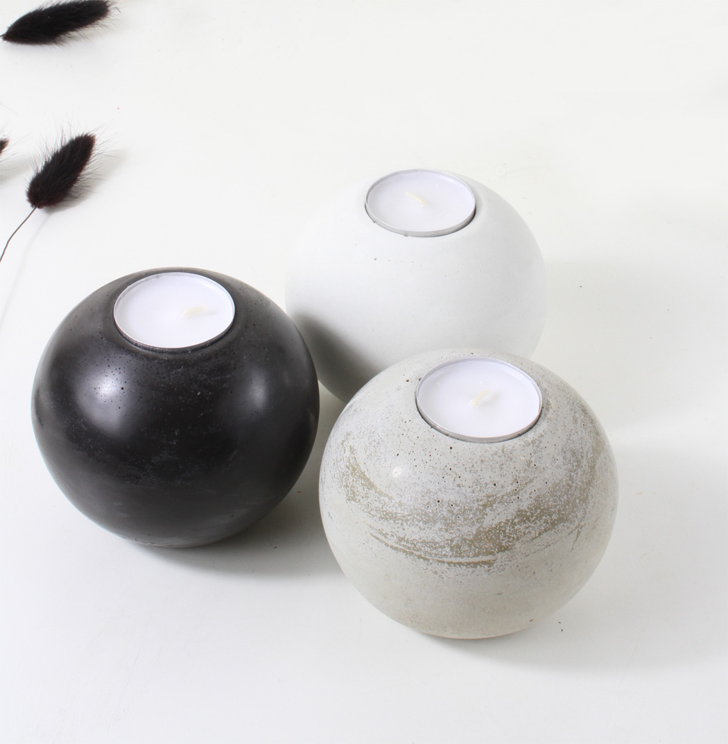 Teelichthalter Kugel aus Beton – Bild 3